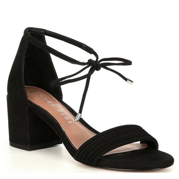 NEW Gianni Bini Rhiaann Suede Ankle Tie Block Heel Sandals in Black - Picture 1 of 3